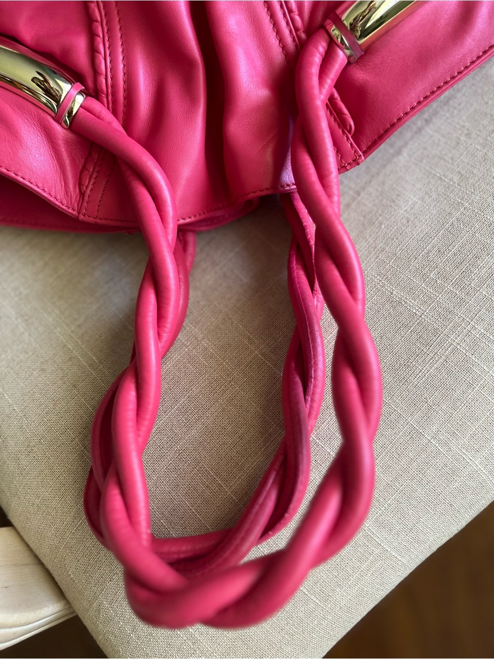 Like New Christian Louboutin Hot Pink Bag with Gold-Tone Charms. Comes with COA - Picture 12 of 14
